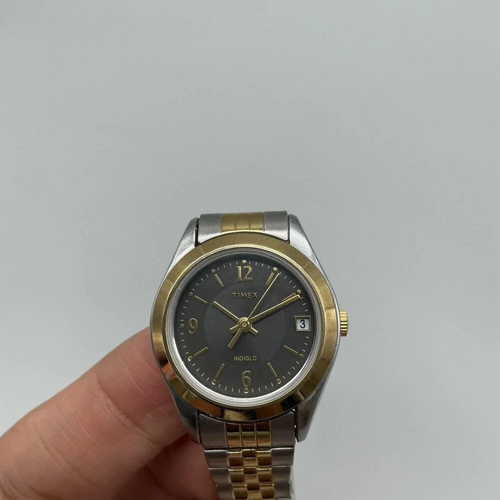 Timex Indiglo Womens Watch 25mm Gray Dial Two Tone Bracelet Date New Battery